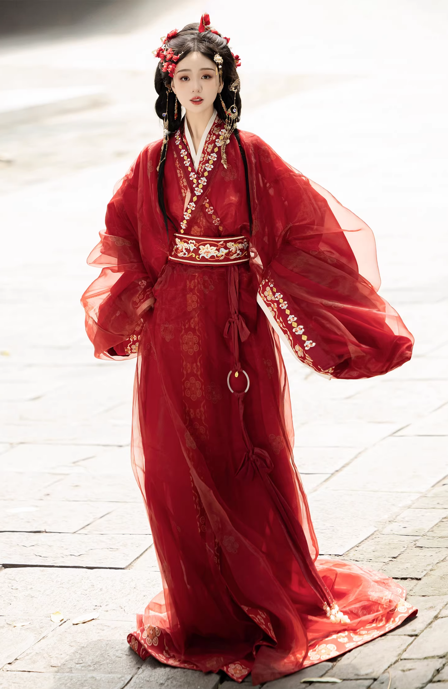 Bu Nian 不念 Letting Go Modernized Warring States Period Embroidered Zhiju Straight Hem Robe Full Set