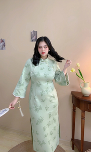 Ye Ruo 叶若 Fresh Bamboo Shoots 1920s Inspired Plus Size Scallop Sleeve Qipao