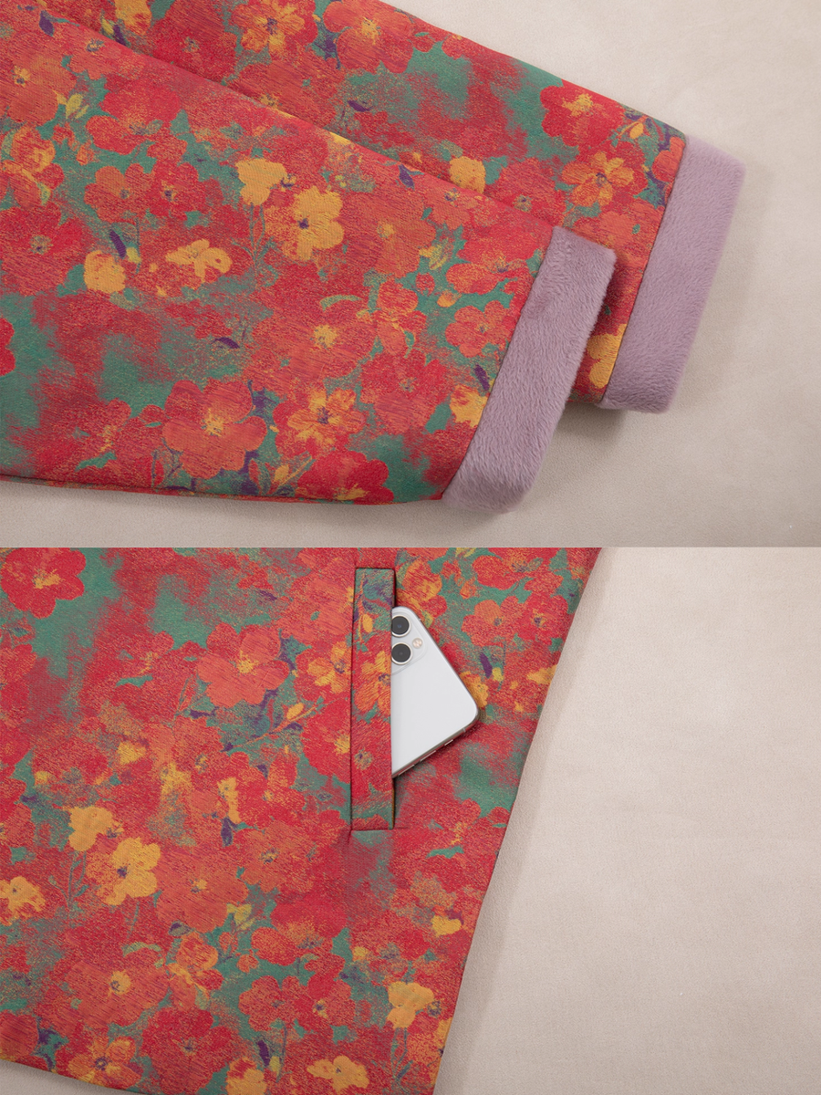 Song Chi 松弛 Relaxed Fit Modernized Ming Dynasty Padded Floral Duijin Ao Winter Coat & Deer Mamian Skirt Set