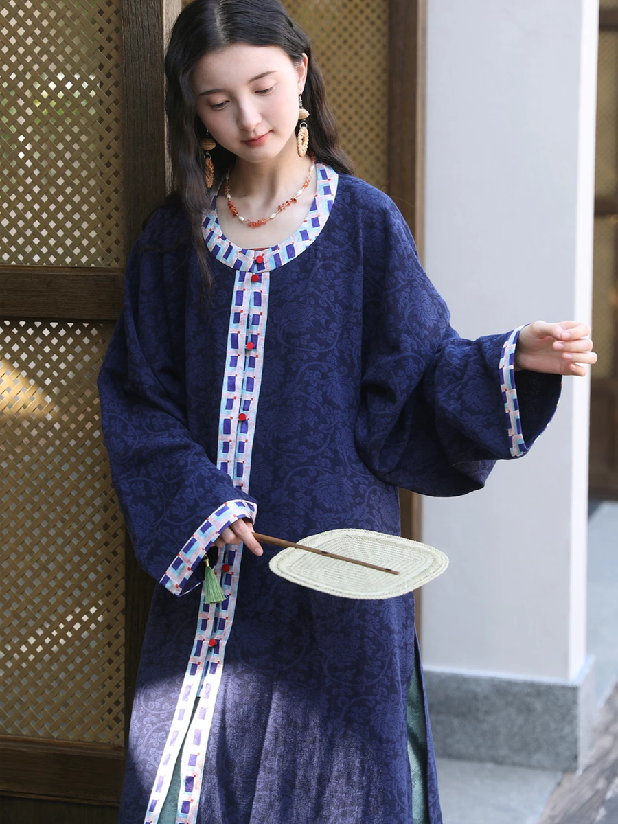 Dian Lan 靛蓝 Indigo Ming Dynasty Wanli Era Yuanling Changshan Pure Cotton Long Top & Mamian Skirt