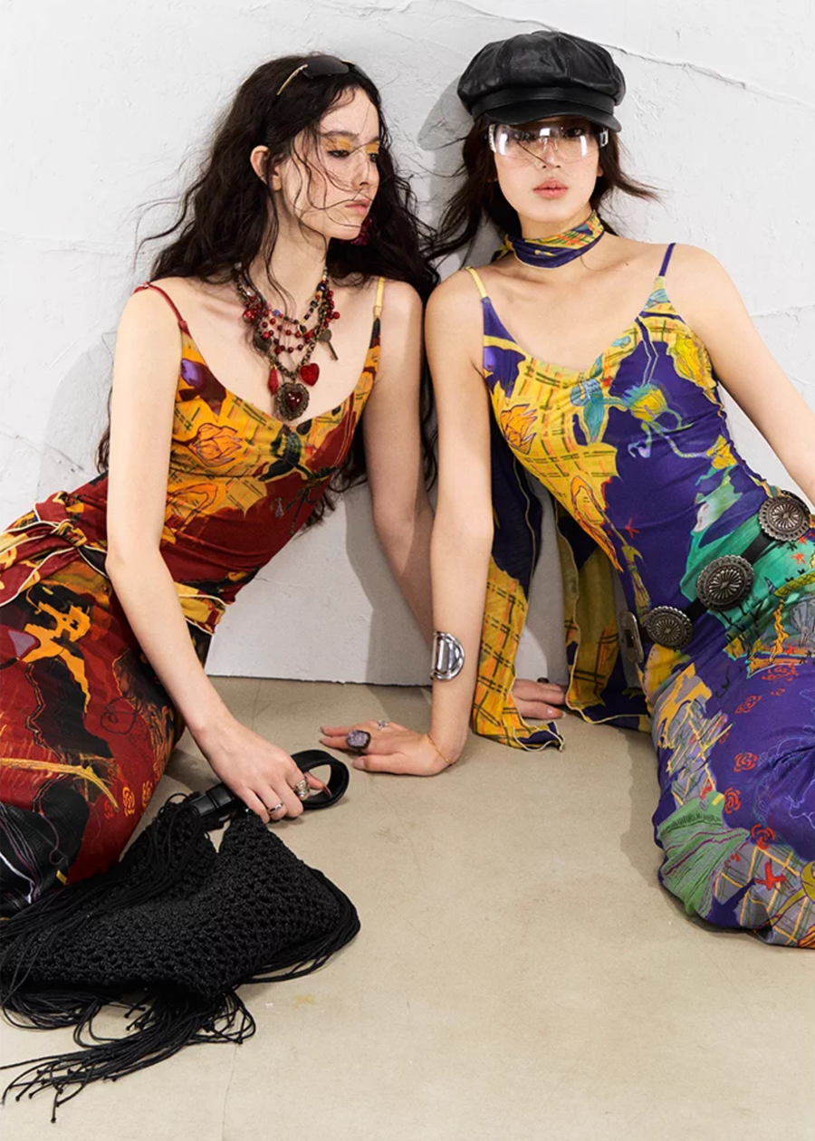 Real Illusions 真实幻境 New Chinese Style Abstract Color Block Hand Drawn Dress