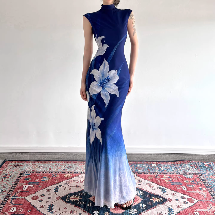 Lan Ting 兰亭 Orchid Pavilion New Chinese Style Ombre Sleeveless Qipao