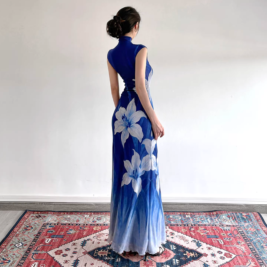 Lan Ting 兰亭 Orchid Pavilion New Chinese Style Ombre Sleeveless Qipao