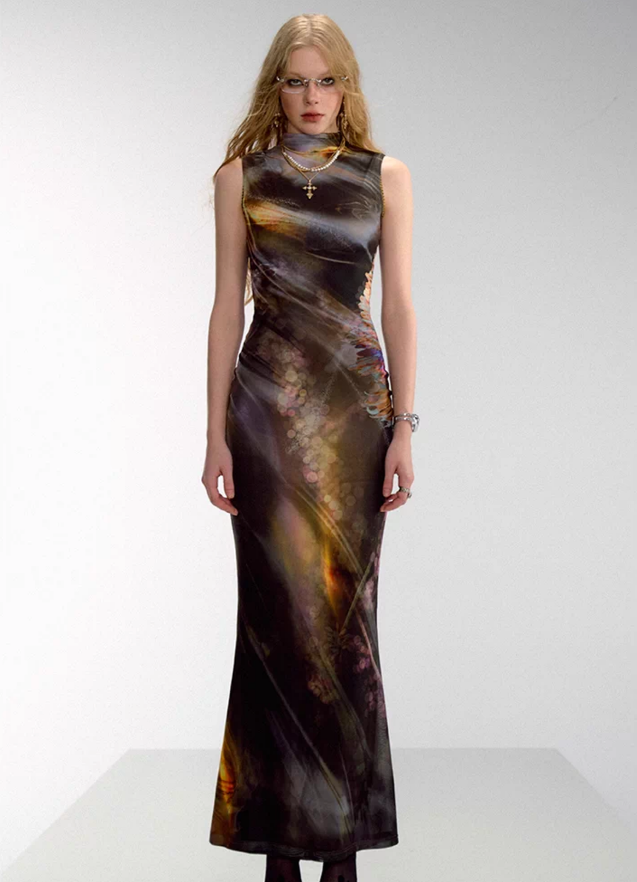 Yu Meiren 虞美人 Madame Poppy New Chinese Style Golden Watercolor Sleeveless Qipao