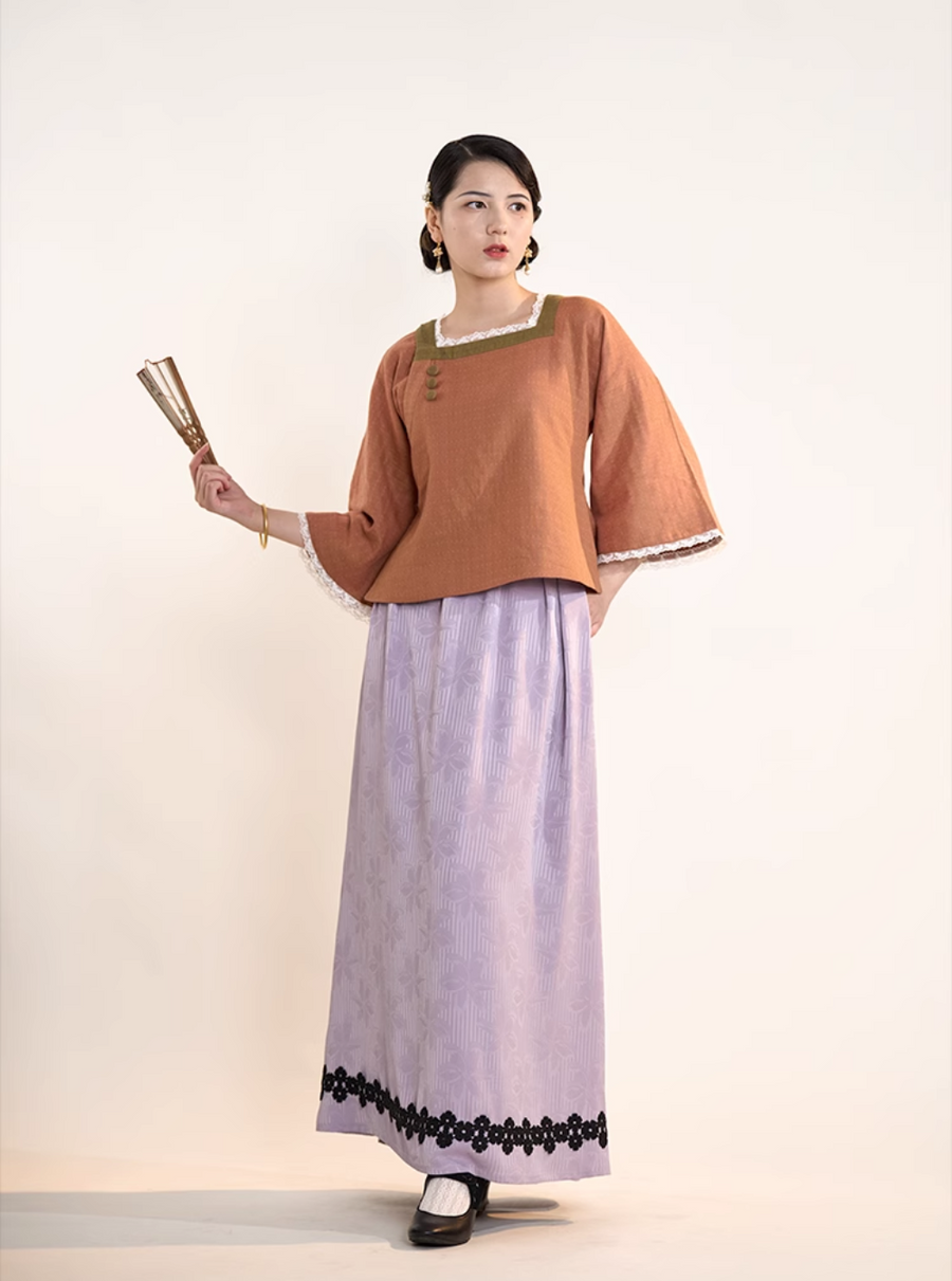 Meng Tan 梦田 Field of Dreams 1920s Restoration Square Collar Bell Sleeve Top