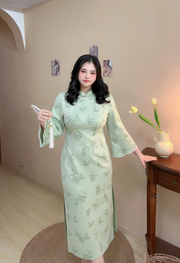 Ye Ruo 叶若 Fresh Bamboo Shoots 1920s Inspired Plus Size Scallop Sleeve Qipao