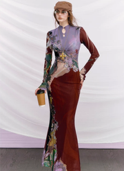 Du Sancai 度三彩 Tricolor Pottery New Chinese Style Long Sleeve Qipao