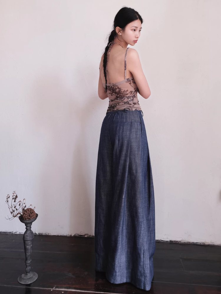 Cai Xing 裁行 Tailored Moves New Chinese Style Cotton Linen Extra Wide Leg Jeans