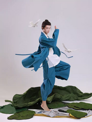 Dian Lan 靛蓝 Indigo Modernized Song Dynasty Unisex Ramie Plant Jiaoling Shan & Trousers Set