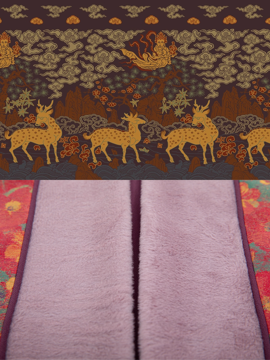 Song Chi 松弛 Relaxed Fit Modernized Ming Dynasty Padded Floral Duijin Ao Winter Coat & Deer Mamian Skirt Set