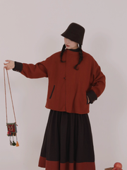 Wumu Hongzhong 乌木红棕 Ebony Red Modernized Tang Double-Sided Cotton Quilt Yuanling Coat & Zhequn Skirt Set