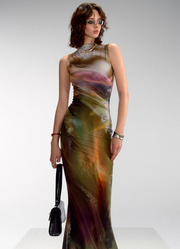 Yu Meiren 虞美人 Madame Poppy New Chinese Style Golden Watercolor Sleeveless Qipao