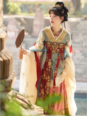 Qingluan Baoping 青鸾宝瓶 Azure Phoenix Fantasy WeiJin Dynasty Daxiushan Long Sleeve Top & Poqun Skirt Full Set