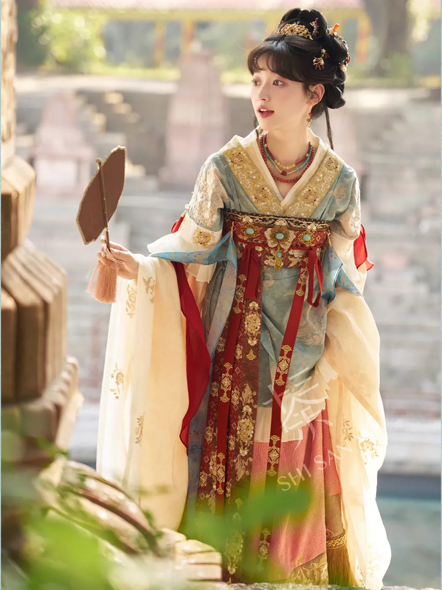 Qingluan Baoping 青鸾宝瓶 Azure Phoenix Fantasy WeiJin Dynasty Daxiushan Long Sleeve Top & Poqun Skirt Full Set
