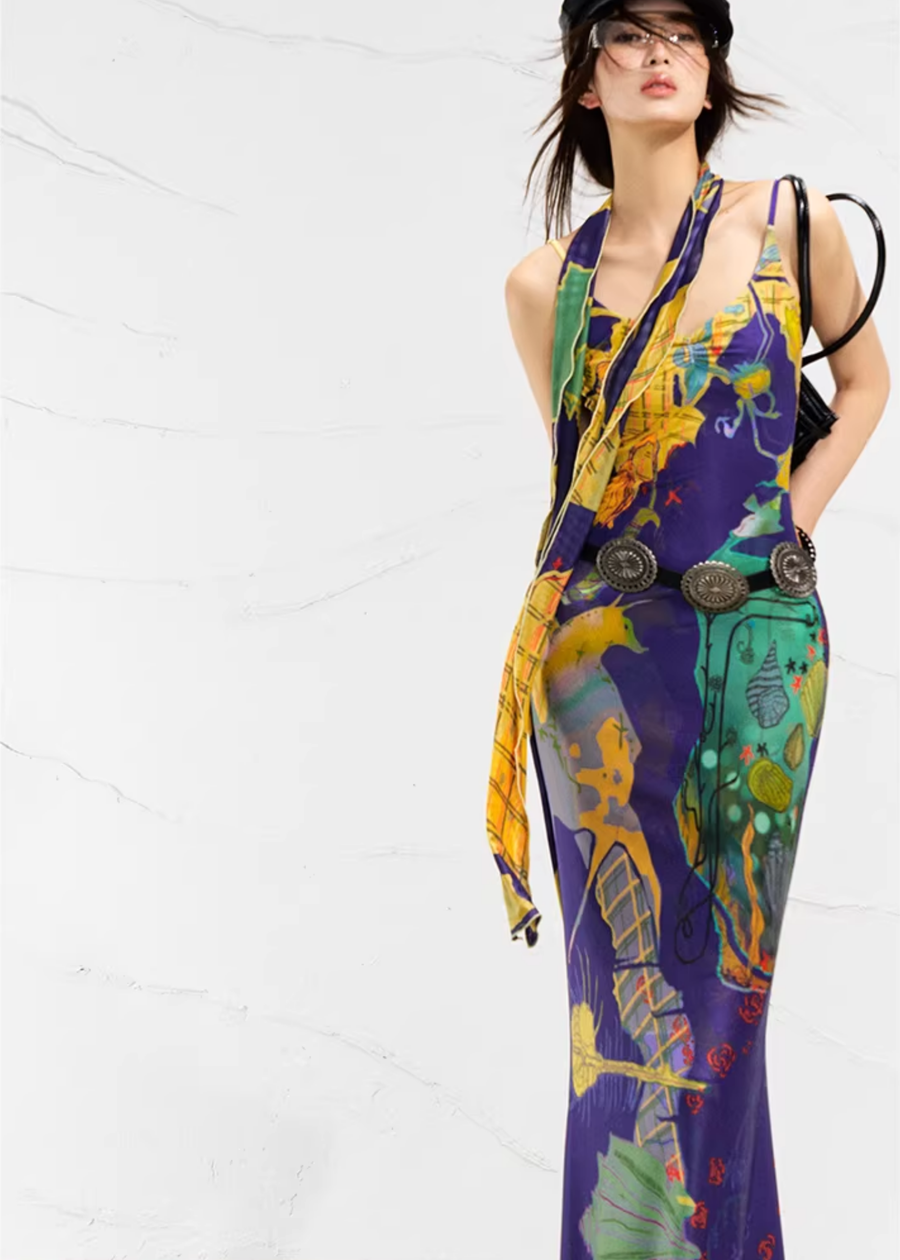 Real Illusions 真实幻境 New Chinese Style Abstract Color Block Hand Drawn Dress