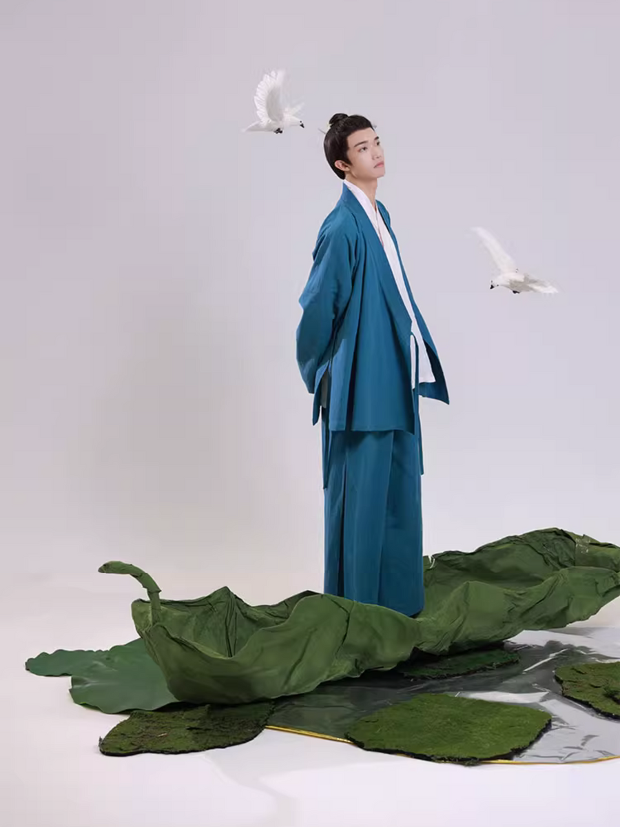 Dian Lan 靛蓝 Indigo Modernized Song Dynasty Unisex Ramie Plant Jiaoling Shan & Trousers Set