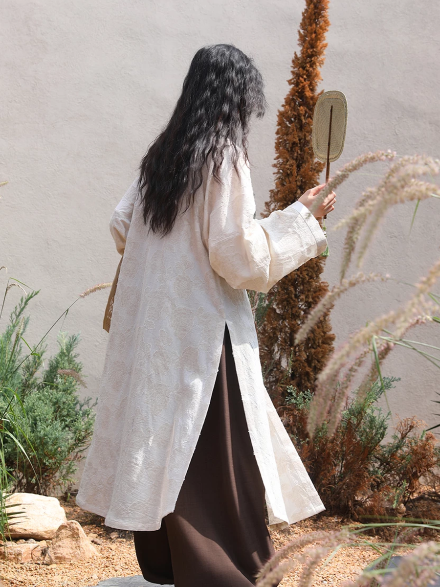 Hei Qiao 黑巧 Dark Chocolate Modernized WeiJin Ming Changshan Cotton Long Top & Lantern Trousers Set