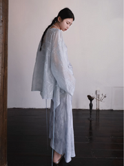 Yushu Luo 玉黍螺 Periwinkle New Chinese Style Bias Cut Satin Jacquard Two-Way Dress