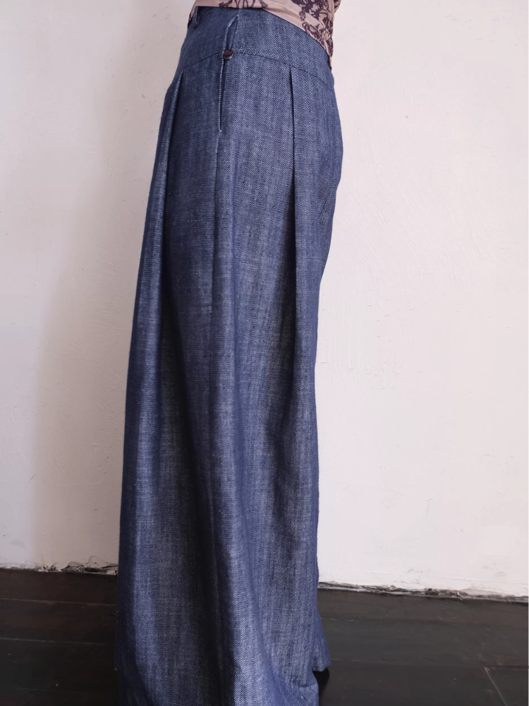 Cai Xing 裁行 Tailored Moves New Chinese Style Cotton Linen Extra Wide Leg Jeans
