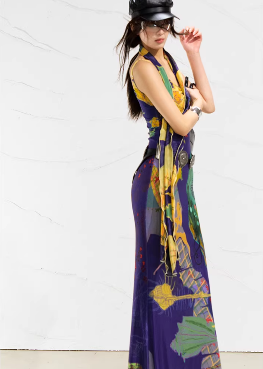 Real Illusions 真实幻境 New Chinese Style Abstract Color Block Hand Drawn Dress