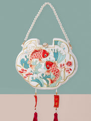 Leaping Koi 好运 Embroidered Pearl Cross Body Purse