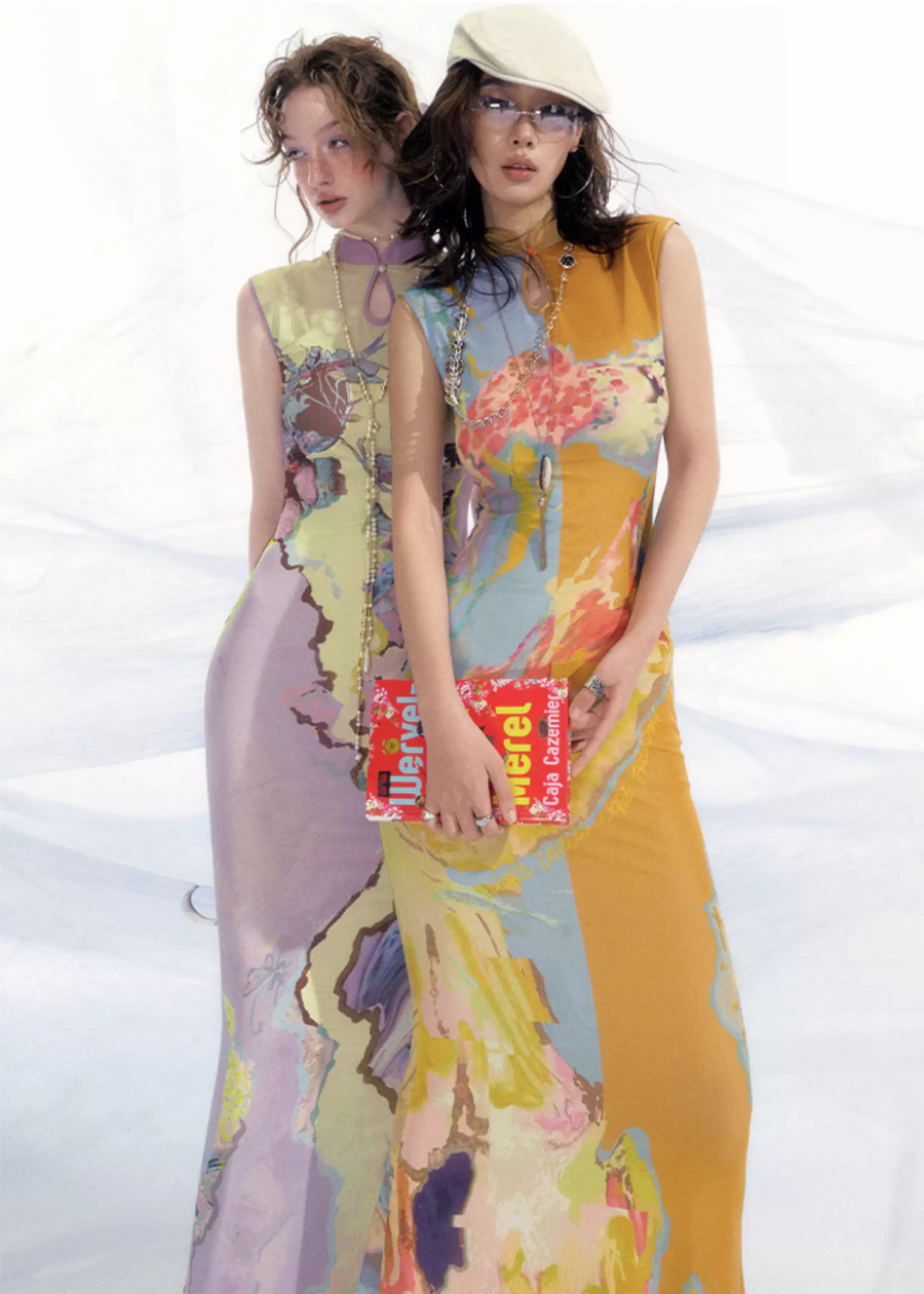 Luoman Ci 罗曼词 Romance Language New Chinese Style Colorful Sleeveless Qipao