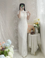With the Moon 与月舒 1930s Wedding Sheer Lace Qipao
