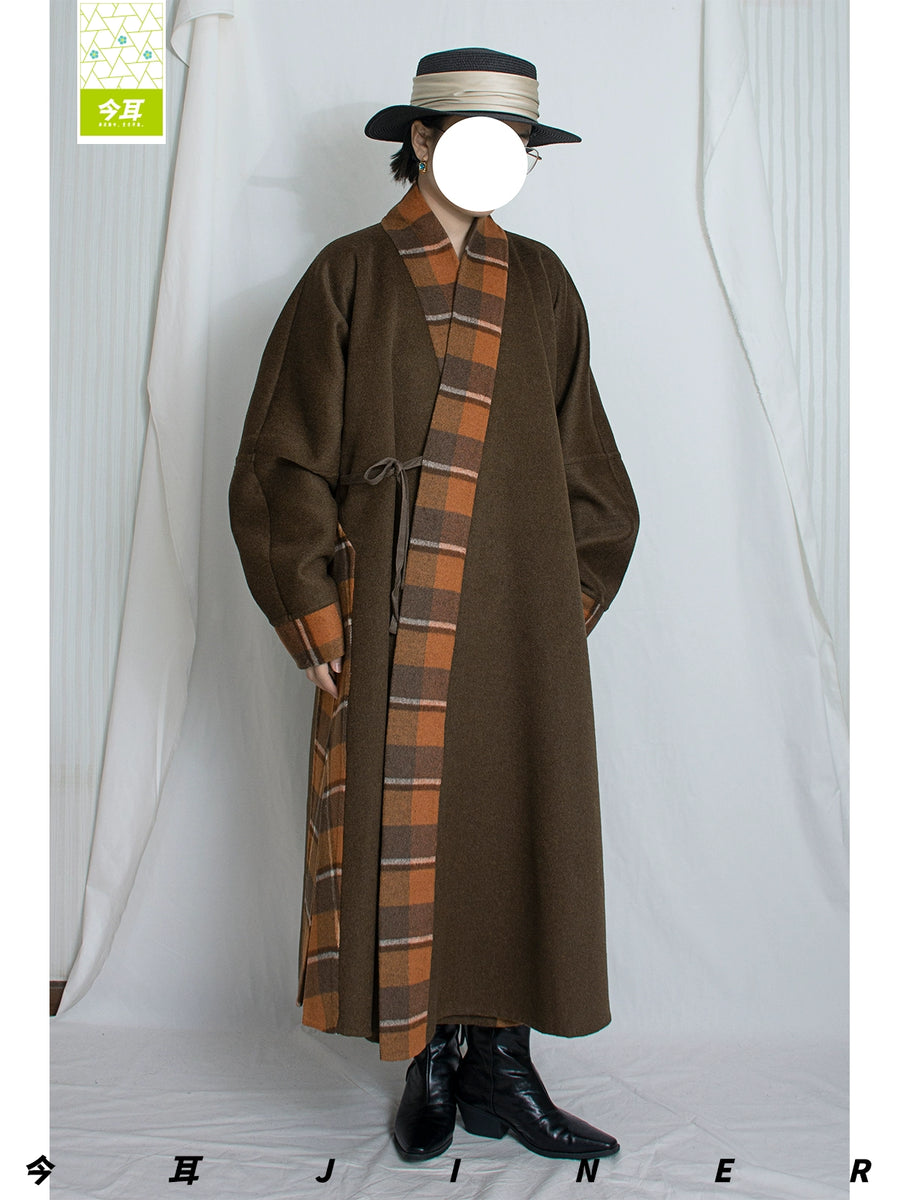 Guagua 瓜瓜 Pumpkin Pumpkin Modernized Early Ming Reversible Plaid Sheep's Wool Coat