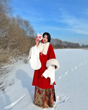 Li Luo 梨落 Pear Blossom Ming Dynasty Plus Size Pifeng Faux Fur Coat & Changshan Long Top Set