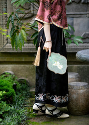 Manye Roujuan 蔓叶柔卷 Unfurling Leaves 1920s Jacquard Satin Embroidered Maxi Skirt