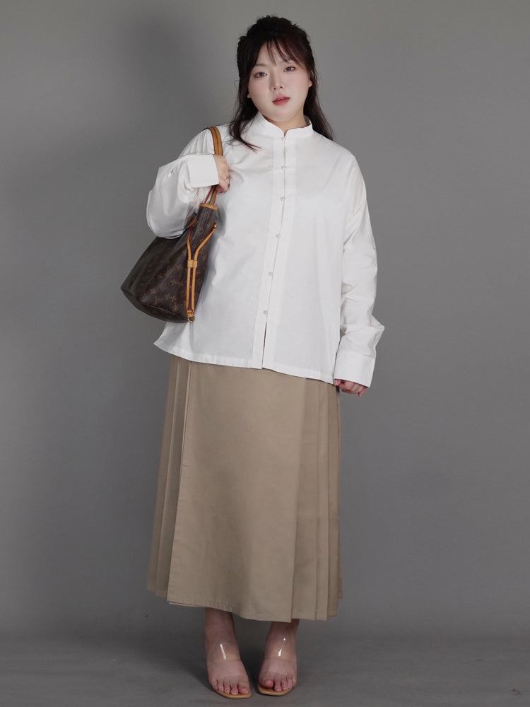 Yini 旖旎 Enchanting Modernized Ming Plus Size Cotton Standing Collar Top & Midi Mamian Skirt Set