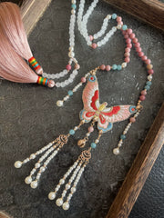 Silent Rose 蔷薇不语 Ming Dynasty Embroidered Butterfly Pearl Back Cloud Necklace
