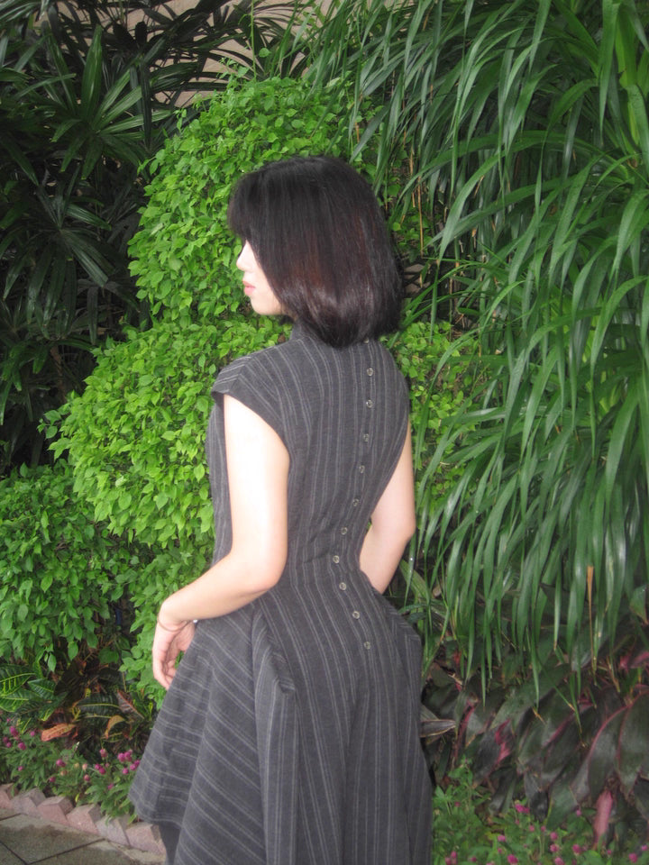 Wednesday 星期三 New Chinese Style Pinstripe Square Skirt Victorian Qipao Dress