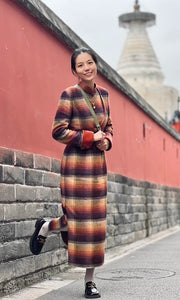 Lunyi Caocha 薰衣草茶 Lavender Tea 1940s Inspired Plaid Cashmere Wool Qipao & Cropped Blazer Set