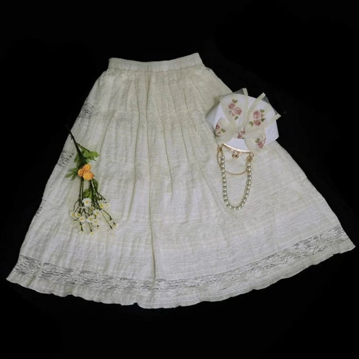 Rice Grain 米豆 Hanyuansu Cotton Lace Skirt