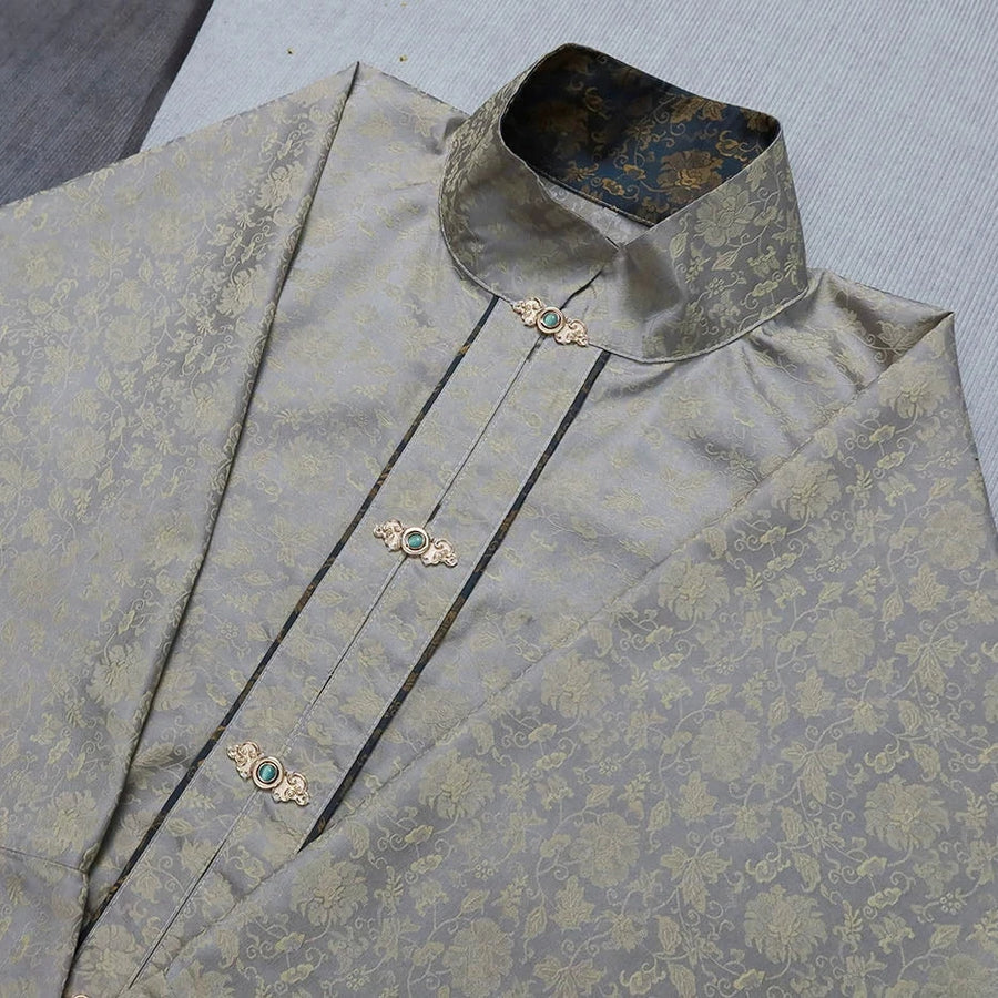 Tong Jin 铜镜 Bronze Mirror Men's & Unisex Ming Dynasty Jacquard Liling Standing Collar Top