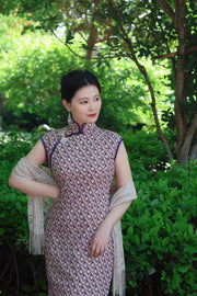 Hai Tang 海棠 Begonia Republic of China Geometric Print Pure Cotton Cap Sleeve Qipao