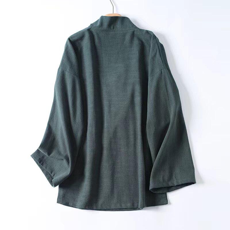 Cha Shan 茶山 Tea Mountain Men's & Unisex Pure Cotton Linen Thick Cross Collar Top