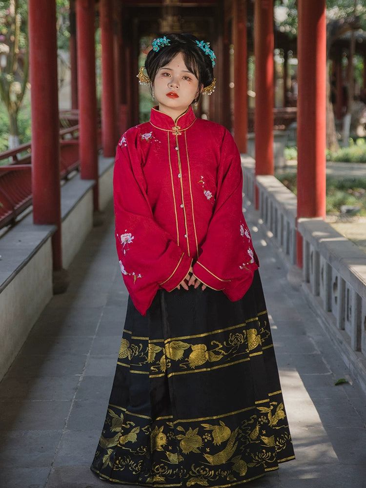 Hua Ling'er 花灵儿 Flower Spirit Ming Dynasty Plus Size Liling Standing Collar Top & Mamian Skirt
