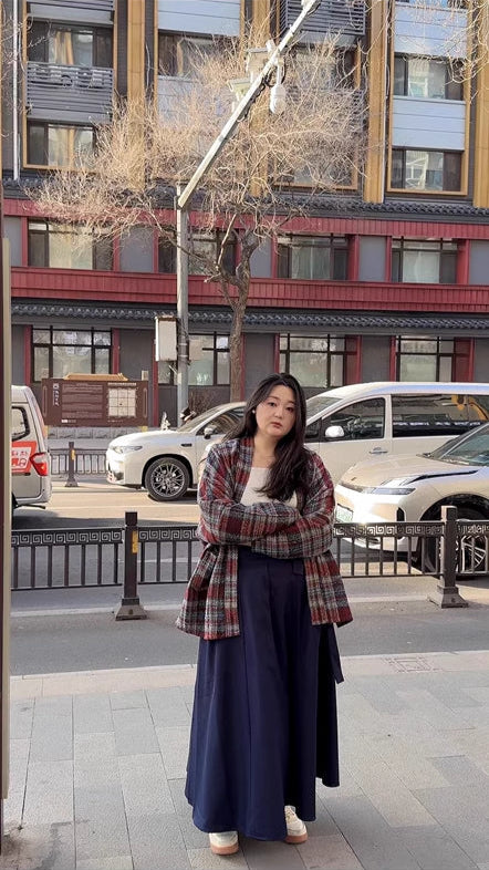 Shiguang Feishi 时光飞逝 Time Flies Modernized Tang Song Plus Size Wool Feijixiu Top & Denim Poqun Skirt Set