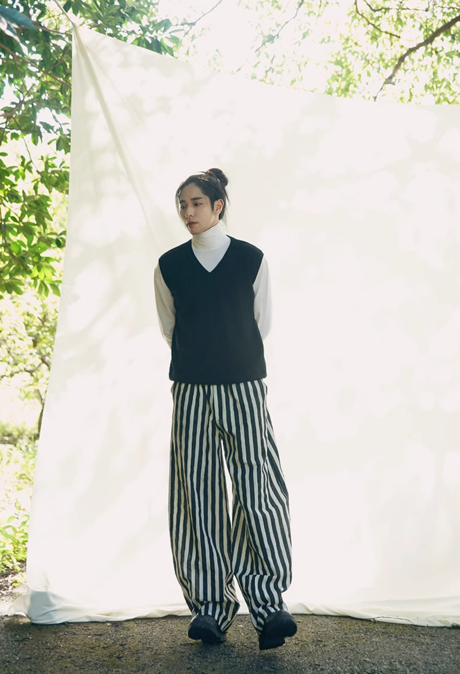 Qing Nian 青年 Youth Modernized Tang Dynasty Unisex Linen Striped Pants