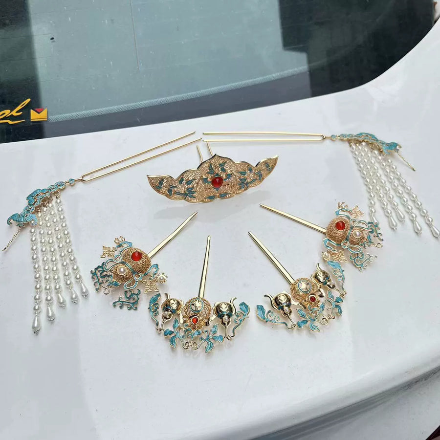 Frost 霜 Ming Dynasty Turquoise Phoenix Hairpin Set