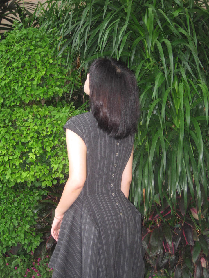 Wednesday 星期三 New Chinese Style Pinstripe Square Skirt Victorian Qipao Dress