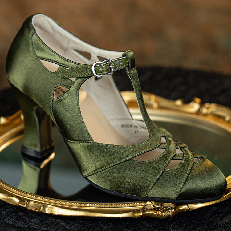 Chou Hu 绸湖 Satin Lakes 1930s Satin Criss Cross T-Strap Mary Janes