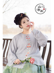 Shancha Hua 山茶花 Camellia Wreath Early Ming Plus Size Embroidered Jiaoling Yuanling Ao Shirt