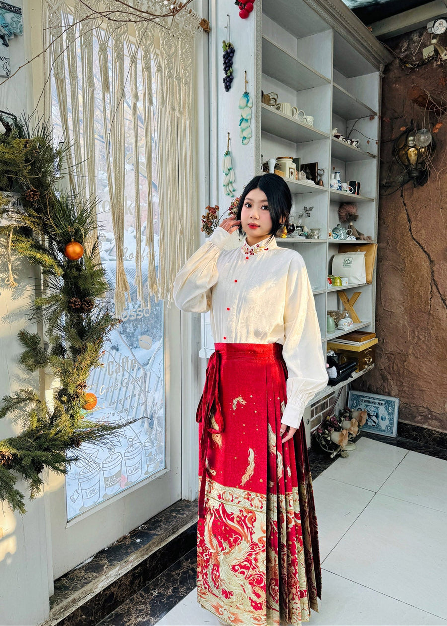 Jing Jiu 敬酒 Toast to the Bride Ming Dynasty Plus Size Cloud Collar & Mamian Skirt