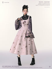 Bouquet in the Mirror 镜中花 Modern Ming Neo Chinese Liling Standing Collar Top & Flared Dress Set