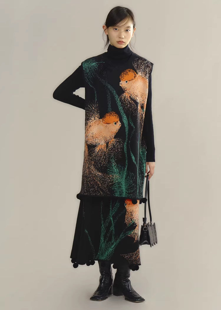 Zhuanyun Xiaoli 转运小鲤 Little Lucky Carp New Chinese Style Knit Top & Skirt Set