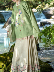 Bai Lu 白鹭 White Egret Ming Dynasty Embroidered Fangling Square Collar Jacket & Mamian Skirt Set