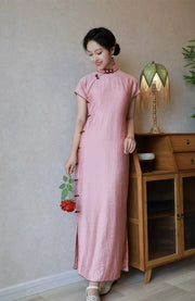 Ying Tao 樱桃 Cherry Pink 1930s Flower Knot Short Sleeve Qipao